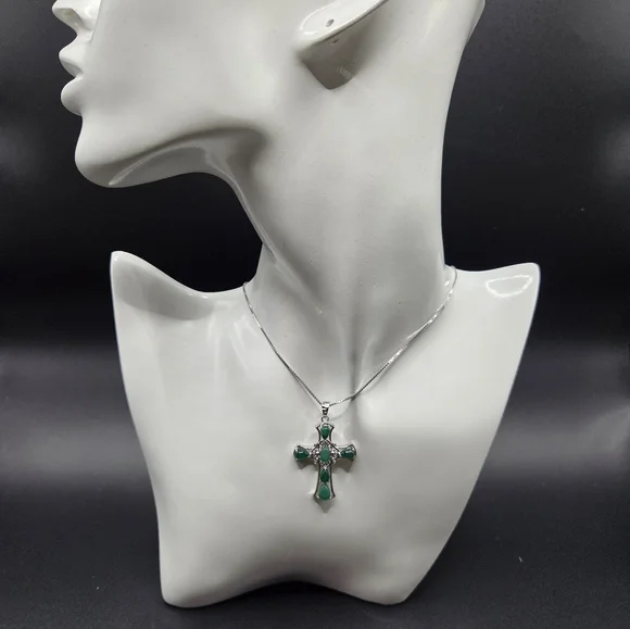 Sterling Silver And Onyx Cross Pendant Necklace. 18 Inches With 2 Inch Extender - Picture 2 of 6